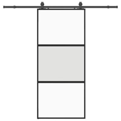 Schuifdeur met beslagset 90x205 cm gehard glas zwart