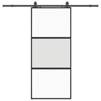 Schuifdeur met beslagset 90x205 cm gehard glas zwart - thumbnail