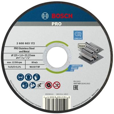 Bosch Accessoires Doorslijpschijf recht Standard for Inox WA 60 T BF, 125 mm, 22,23 mm, 1,6 mm 1 stuks - 2608603172
