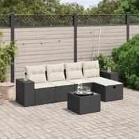 5-delige Loungeset met kussens poly rattan zwart - thumbnail