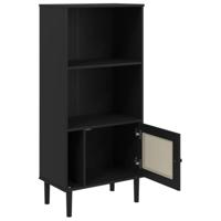 Boekenkast SENJA rattan-look 60x35x130 cm grenenhout zwart - thumbnail