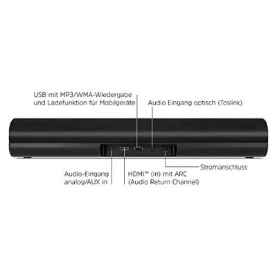 TechniSat AUDIOMASTER SL 450 - Soundbar met Bluethooth (30 watt, USB-aansluiting, HDMI, HDMI ARC, 2.0 kanaal, AUXin, audio-ingang optisch, afstandsbediening) zwart