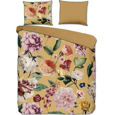 Descanso Dekbedovertrek "bloemen" - Oker - (200x200/220 cm) - Biologisch Katoen satijn