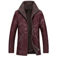 Mannen Casual Revers Warme Lederen Jas (Kleur:Rood Formaat:M) - thumbnail