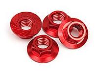HPI - Serrated flange nut m4 (red/4pcs) (87269) - thumbnail
