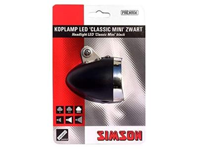 Simson voorvorkkoplamp classic mini zwart incl. bat. op kaart Simson voorvorkkoplamp classic mini zwart incl. bat. op kaart