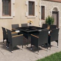 9-delige Tuinset poly rattan en acaciahout zwart - thumbnail