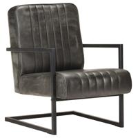 vidaXL Fauteuil echt leer verweerd grijs - thumbnail