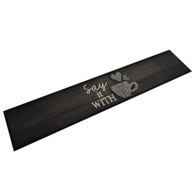 VidaXL Keukenmat wasbaar kopjeprint 60x300 cm fluweel zwart