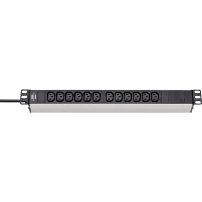 Brennenstuhl 1390007112 Alu-Line 19" PDU | Server Stekkerdoos | 10A met 12x C13 Stopcontacten | C14 UPS-Stekker | 2 meter