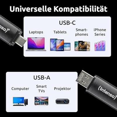 Intenso Flex Line USB-stick Retail 256 GB Zwart 3544492 USB-A 3.2 Gen 1, USB-C 3.2 Gen 1