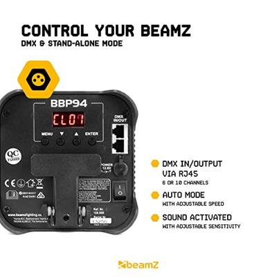 BeamZ 4x BBP94W verticale LED par op accu RGBWA+UV WDMX - thumbnail