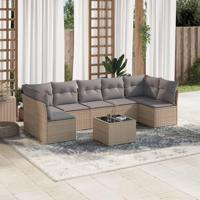 8-delige Loungeset met kussens poly rattan beige - thumbnail