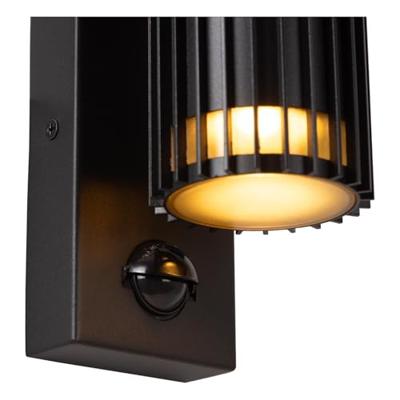 Lucide TIMBALA - Wandspot / Wandlamp Binnen/Buiten - 2xGU10 - IP44 - Beweging & dag/nacht sensor - Zwart - Essential