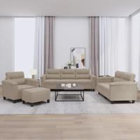 4-delige Loungeset met kussens microvezelstof taupe - thumbnail