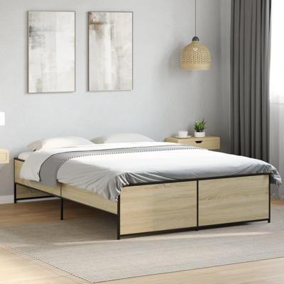 Bedframe bewerkt hout metaal sonoma eikenkleurig 90x190 cm