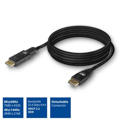 ACT 10 meter DisplayPort 1.4 Active Optical Cable 8K met afneembare connector DisplayPort male - Dis