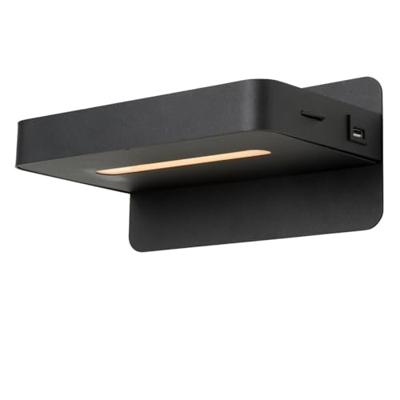 Lucide ATKIN - Bedlamp / Wandlamp - LED - 1x6W 3000K - Met USB oplaadpunt - Zwart