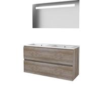Basic-Line Economic 46 Badkamermeubelset - 120 x 46 cm - Greeploos - 2 Lades - Keramische Wastafel - 2 Kraangaten - Spiegel met LED Verlichting - Scotch Oak - thumbnail