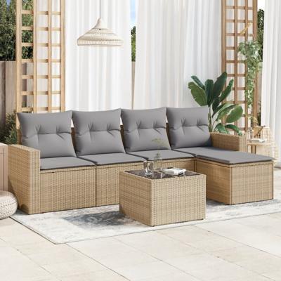 5-delige Loungeset met kussens poly rattan beige - thumbnail