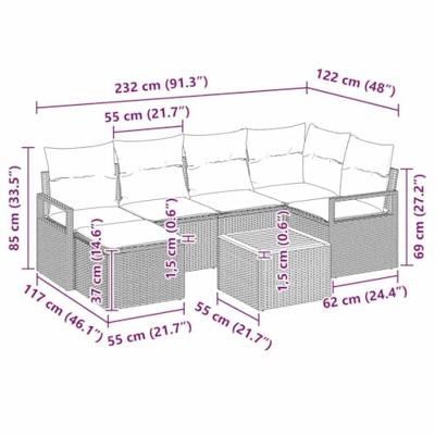 Tuinbankenset met opslag 7 pcs Beige en Licht Grijs poly rattan