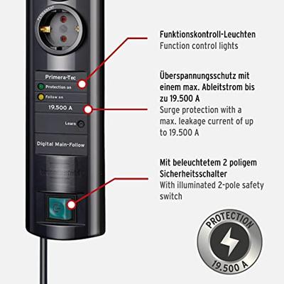 Brennenstuhl Primera-Tec DigiMaster 19.500A zwart 2m H05VV-F 3G1,5 - 1153300477 - thumbnail