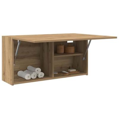 Badkamerwandkast 80x25x40 cm bewerkt hout artisanaal eikenkleur