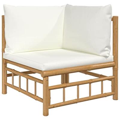 2-delige Loungeset met kussens bamboe crèmewit - thumbnail