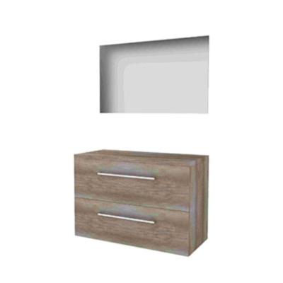Basic-Line Ultimate 46 Badkamermeubelset - 100 x 46 cm - Met Grepen - 2 Lades - Wastafelblad - Spiegel met Indirecte LED Verlichting - Scotch Oak