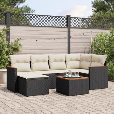 6-delige Loungeset met kussens poly rattan zwart - thumbnail