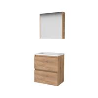 Basic-Line Comfort 39 Badkamermeubelset - Ondiep - 60 x 39 cm - Greeploos - 2 Lades - Acryl Wastafel - 1 Kraangat - Spiegelkast - Whisky Oak - thumbnail