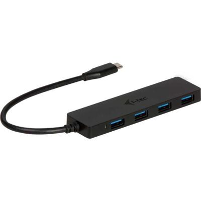 USB-C HUB I-TEC met 4 USB 3.0-poorten met geïntegreerde kabel 20 cm