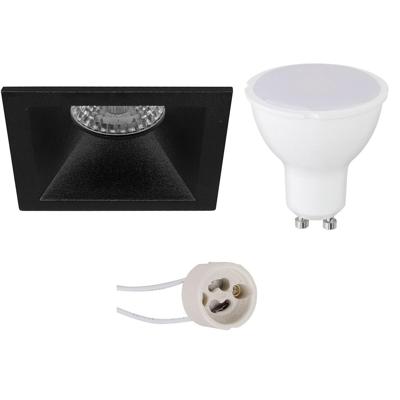 LED Inbouwspot Set GU10 - Vierkant Mat Zwart - 8W 6400K Koud Wit - 82mm