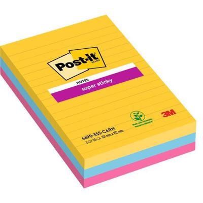 Post-it Super Sticky notes XXL Carnival, 90 vel, ft 101 X 152 mm, gelijnd, geassorteerde kleuren, pak van Post-it Super Sticky notes XXL Carnival, 90 vel, ft 101 X 152 mm, gelijnd, geassorteerde kleuren, pak van