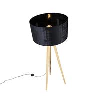 QAZQA Vloerlamp hout met stoffen kap zwart 50 cm - Tripod Classic - thumbnail