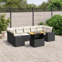 8-delige Loungeset met kussens poly rattan zwart - thumbnail