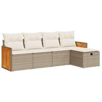 5-delige Loungeset met kussens poly rattan beige - thumbnail