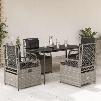 5-delige Tuinset met kussens poly rattan lichtgrijs
