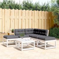 5-delige Loungeset met kussens massief grenenhout wit - thumbnail