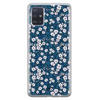 Samsung Galaxy A51 siliconen hoesje - Bloemen blauw - thumbnail