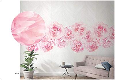 Noordwand Smart Art Easy Fotobehang roze pioenrozen op lichte visgraat planken 47260