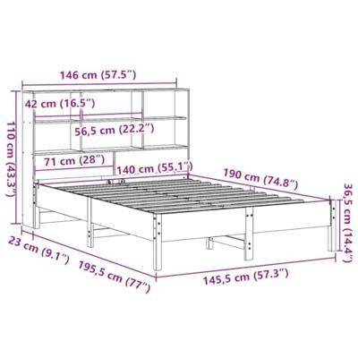 Bed met boekenkast zonder matras massief grenenhout 140x190 cm