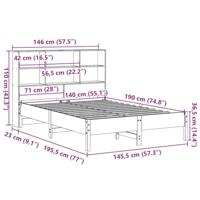 Bed met boekenkast zonder matras massief grenenhout 140x190 cm - thumbnail