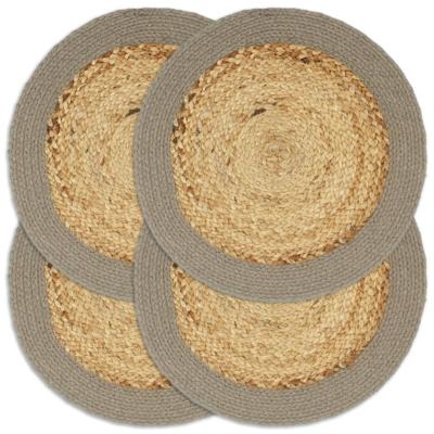 VidaXL Placemats 4 st 38 cm jute en katoen natuurlijk en grijs VidaXL Placemats 4 st 38 cm jute en katoen natuurlijk en grijs