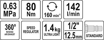 Yato YT-09803 accudraaislagmoeraanzetter 1/2" 160 RPM 80 Nm Zwart, Oranje