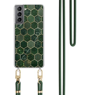 Samsung Galaxy S21 hoesje met groen koord - Kubus groen
