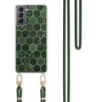 Samsung Galaxy S21 hoesje met groen koord - Kubus groen - thumbnail