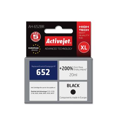 Activejet AH-652BR inkt (vervanging HP 652 F6V25AE; Premium; 20 ml; zwart)