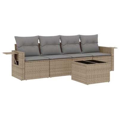 5-delige Loungeset met kussens poly rattan beige