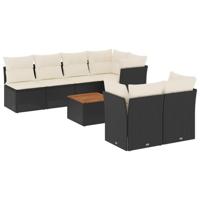 8-delige Loungeset met kussens poly rattan zwart - thumbnail